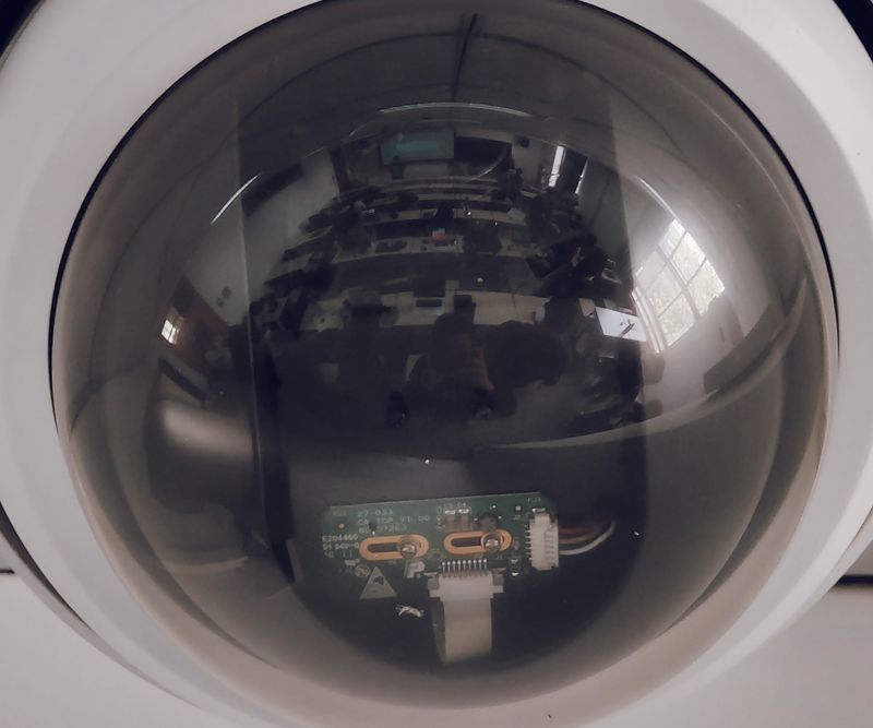 Close-up of a dome security camera